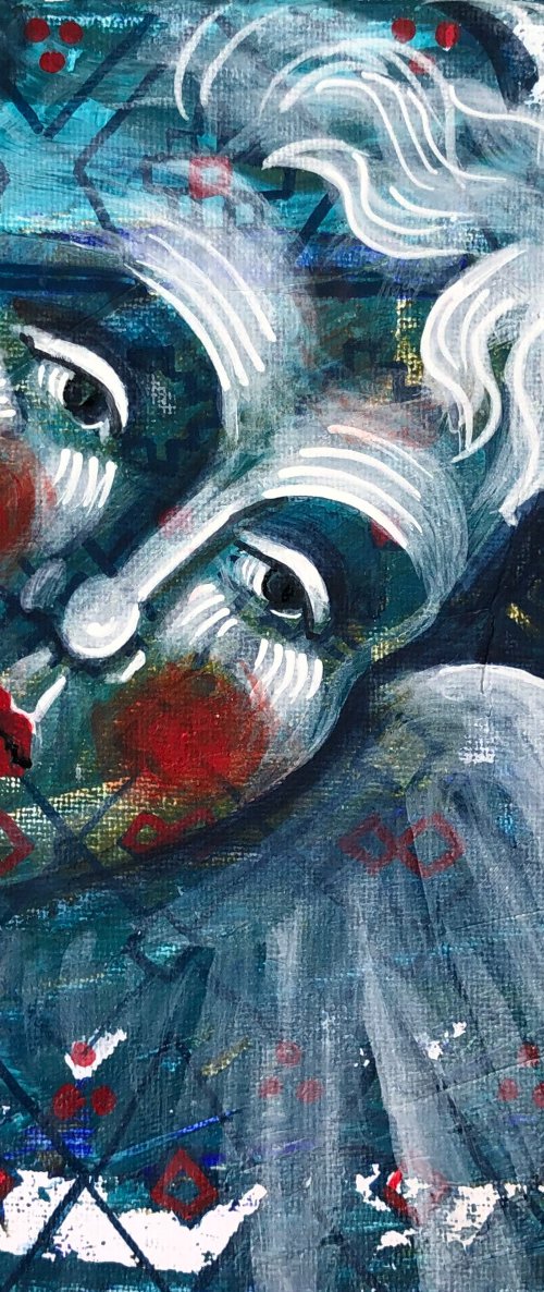 «Cherub» small blue painting by Yuliia Chaika