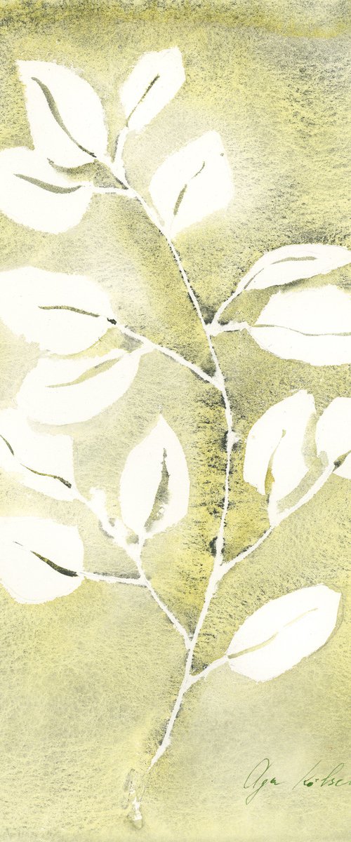 Golden eucalyptus branch by Olga Koelsch