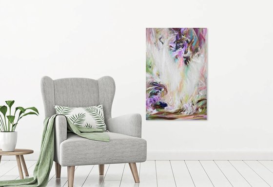 Large Abstract Purple Violet Floral Landscape Painting. Modern Abstract Art. Abstract Floral Painting 61x91cm.