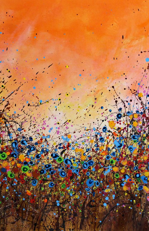 Dream Land #3 - Super sized original abstract floral landscape by Cecilia Frigati