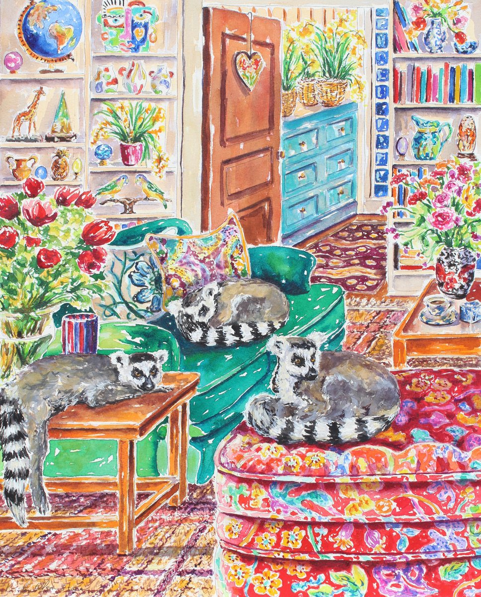 Impressionistic Animal Watercolour By Kristen Olson Stone, 16 X 20", Lemur Me Alone, Original Artwork