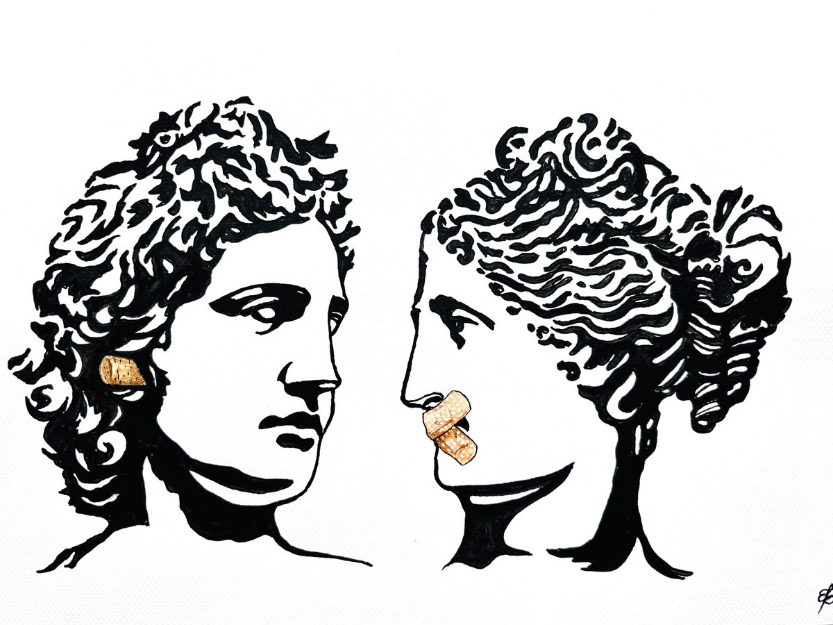 Cartoon Portrait Drawing By Lena Smirnova, 12 X 8", Happy Marriage, Original Artwork