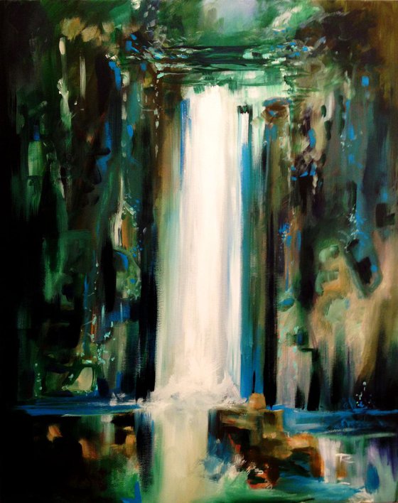 Double deck green waterfall - original acrylic painting- 81 x 65 cm -32' x 23,5'