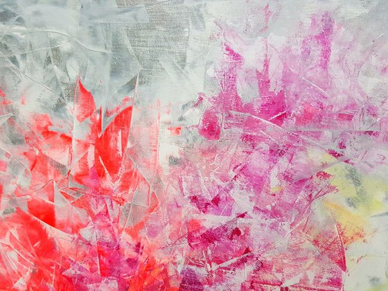 Frozen in time - XL colorful floral abstract painting