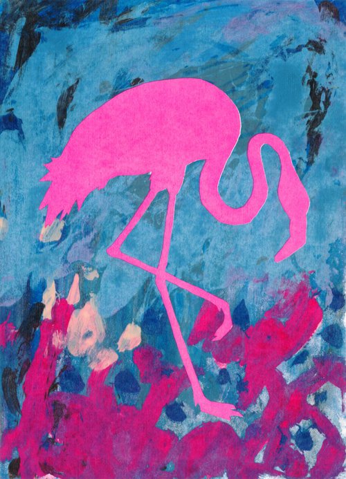 Pink Speckled Standing Flamingo by Rebecca de boehmler