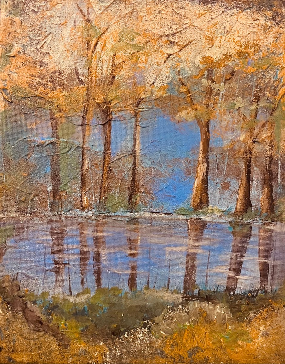 Impressionistic Landscape Acrylic Painting By Carolyn Shoemaker (Soma), 8 X 10, Gone Fishin