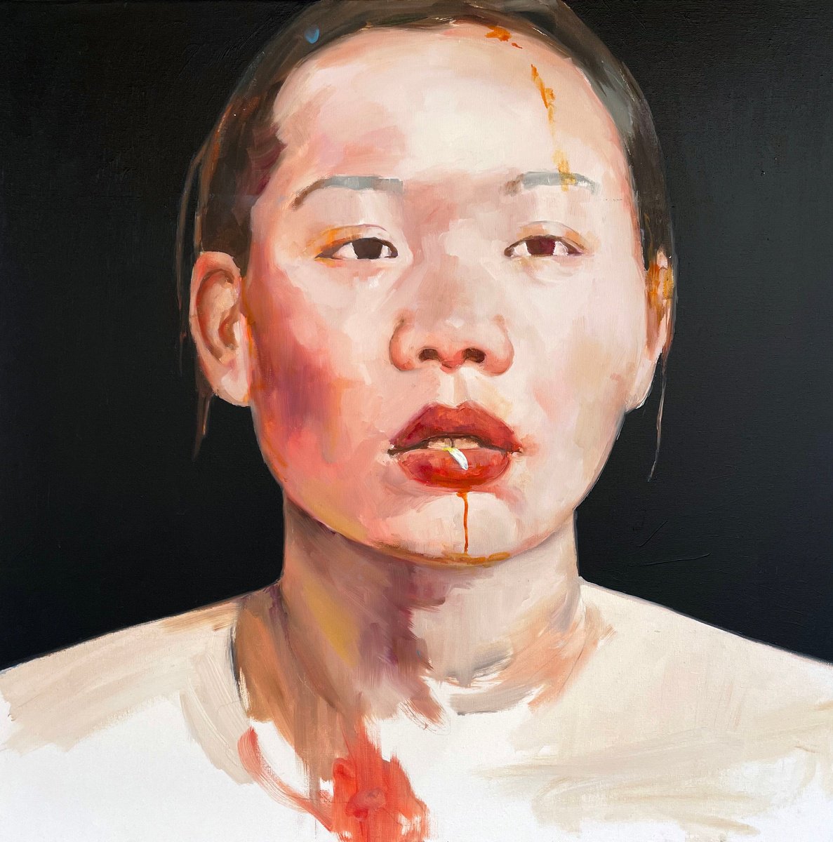 Expressive Portrait Oil Painting By Elina Evstig, 24 X 24, Daisy, Original Artwork