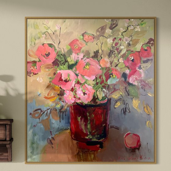 Flowers in a red vase