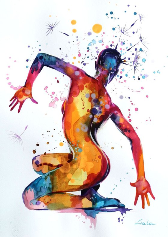 "Dancing dandelion", Galya Bukova (Gala) erotic portrait - nude girl figure pop art