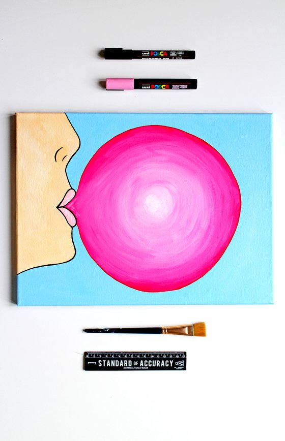 Pop! Bubble Gum Bubble Pop Art Painting On Canvas