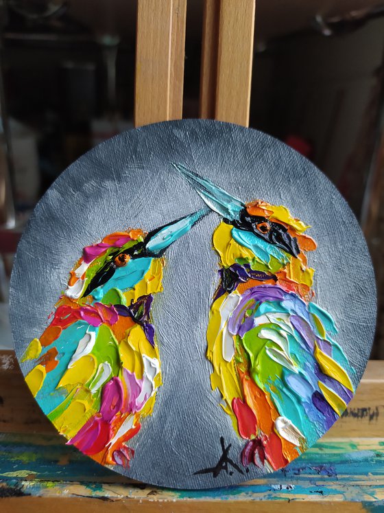 Inseparable - oil painting, birds love, love, birds, animals oil painting, art bird, impressionism, palette knife, gift.