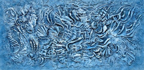 DEEP OCEAN. Large Abstract Navy Blue White 3D Dimensional Textured Art by Sveta Osborne