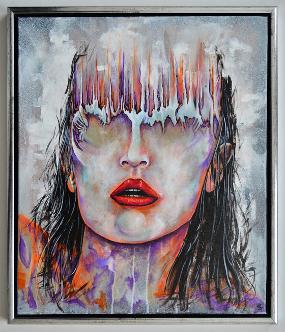 Bizarre Lady - Original New Contemporary Painting Art on Canvas Framed with Floating Frame Ready To Hang