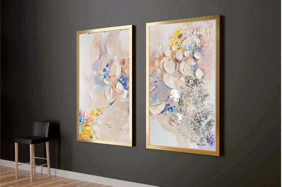 Gallery wall set, Abstract flowers Painting