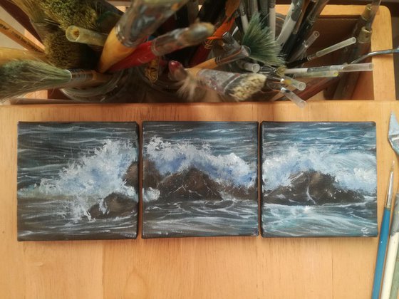 Miniature trypict seascape 24 x 8 cm.