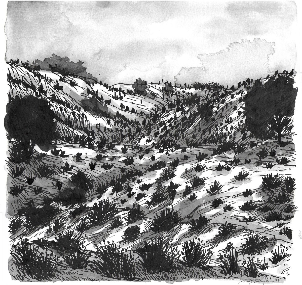Expressive Watercolour , Whispering Hills / Architectural Terrain By Gozde Temiz Istanbul, 12 X 12, Artwork For Sale On Artfinder