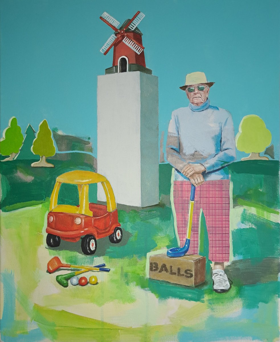 Surrealistic Painting , The Golfist By Lee Jenkinson, 18 X 22, Artwork For Sale On Artfinder