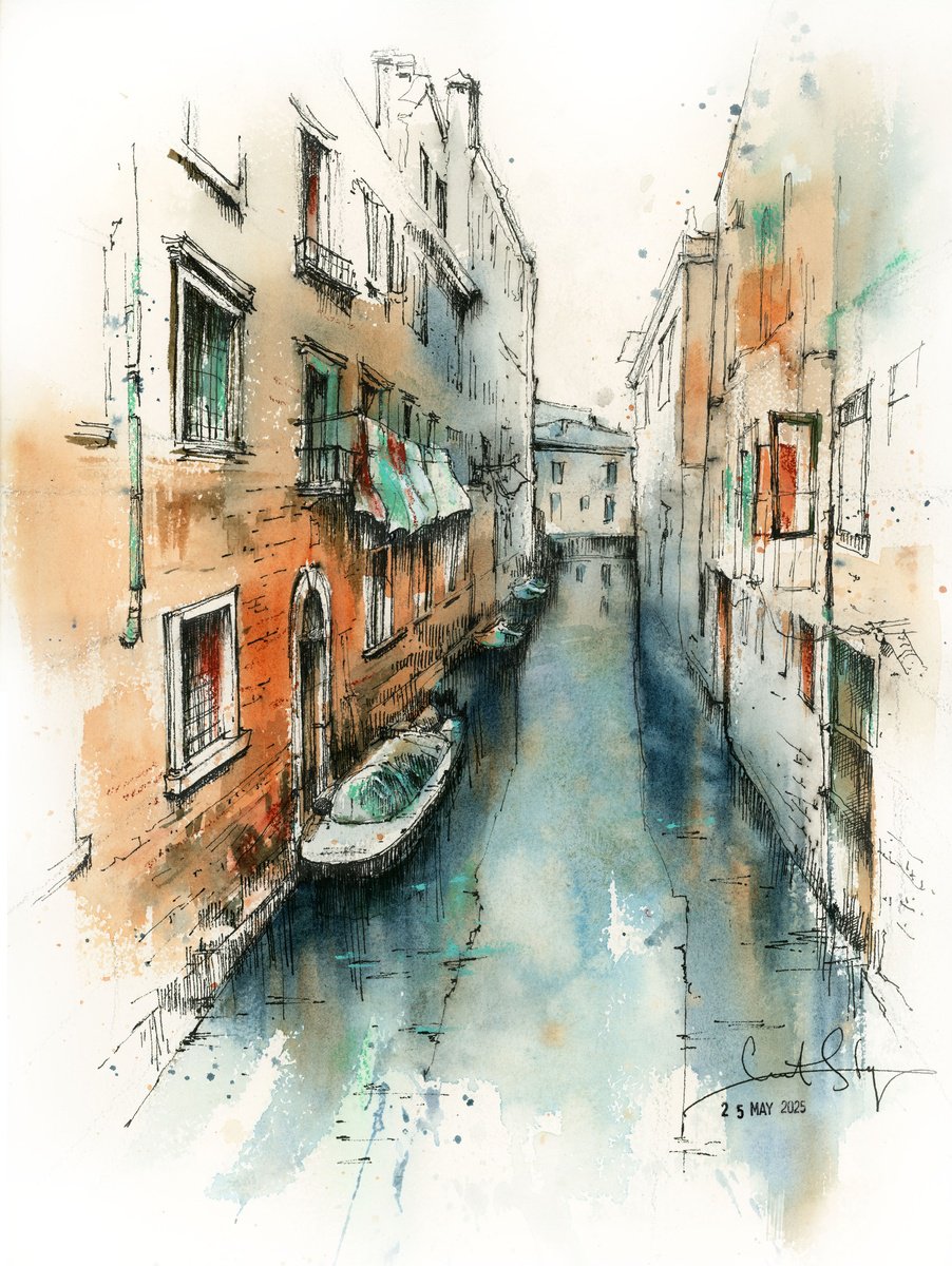 Impressionistic Cityscapes Painting By Sophie Rodionov, 12 X 16", Venice Canal, Original Artwork