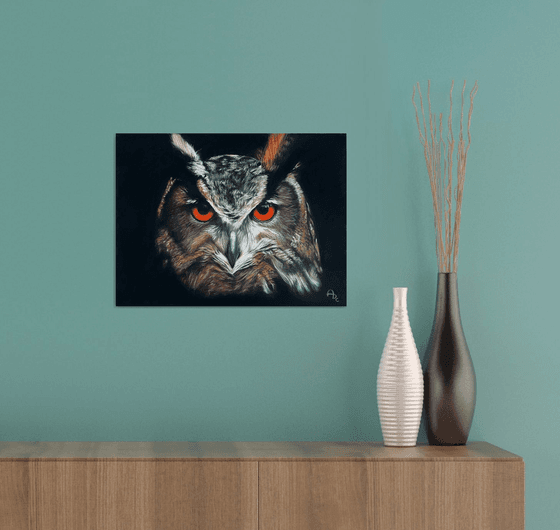 Amber Gaze - Original Owl Portrait