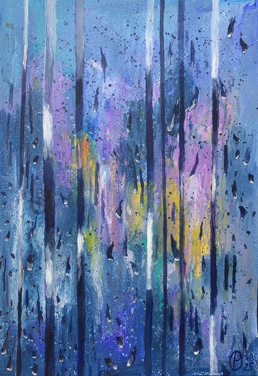 Impressionistic Landscape Acrylic Painting By Olga Pascari, 8 X 11", Raining Day, Original Artwork