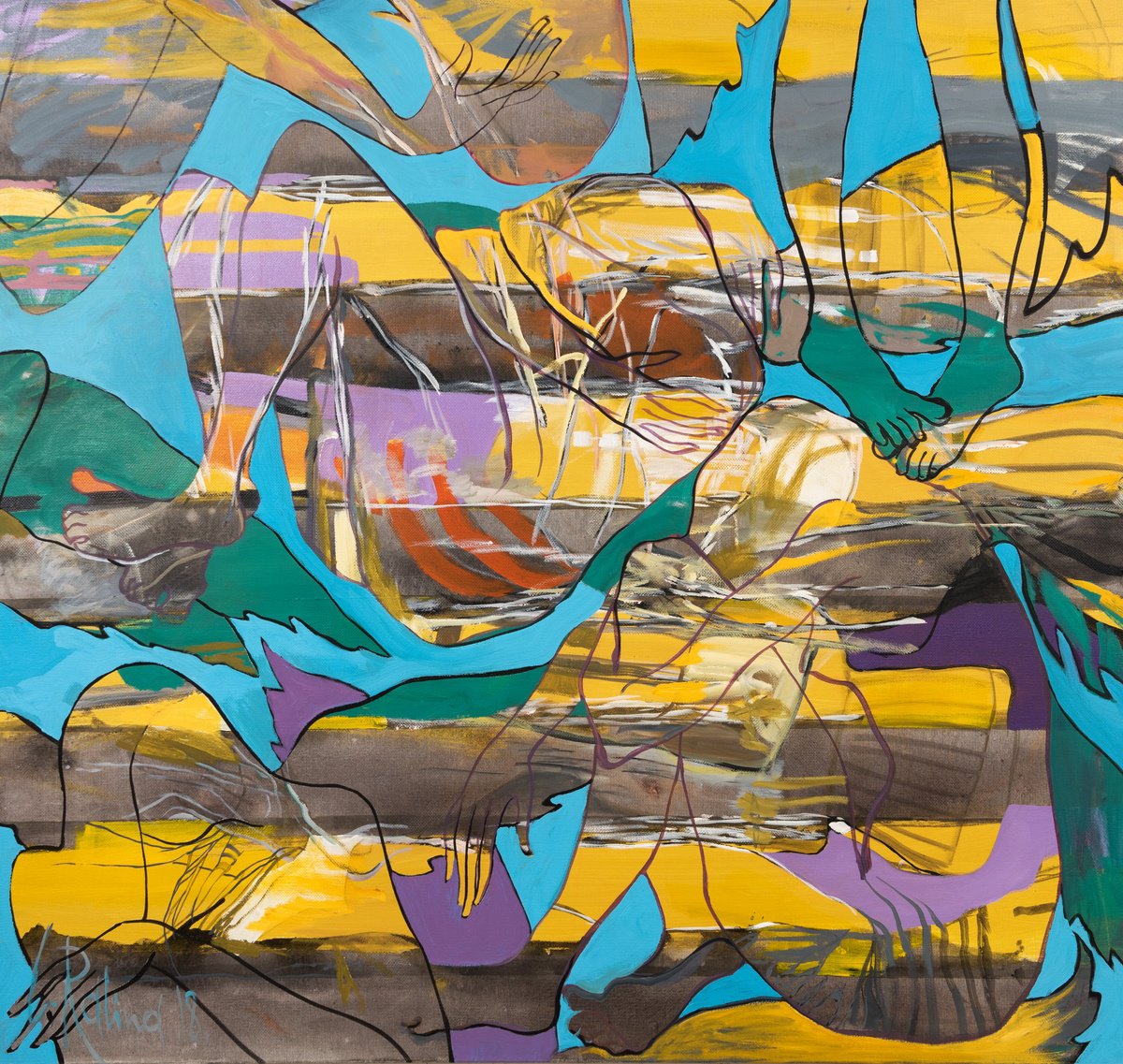 Abstract Oil Painting By Yelena Ralina, 63 X 65", Above The Level Of The Sky, Original Artwork