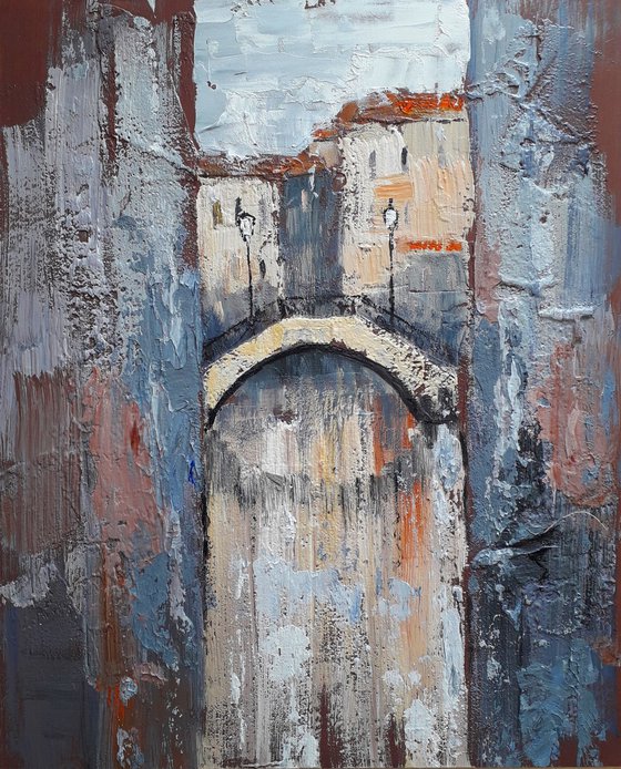 Texture painting. Venice. Canals and bridges