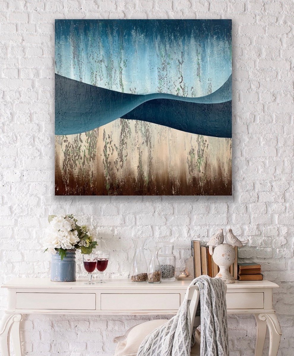 Blue ribbon wave - 70cm x 70cm by Jonesy