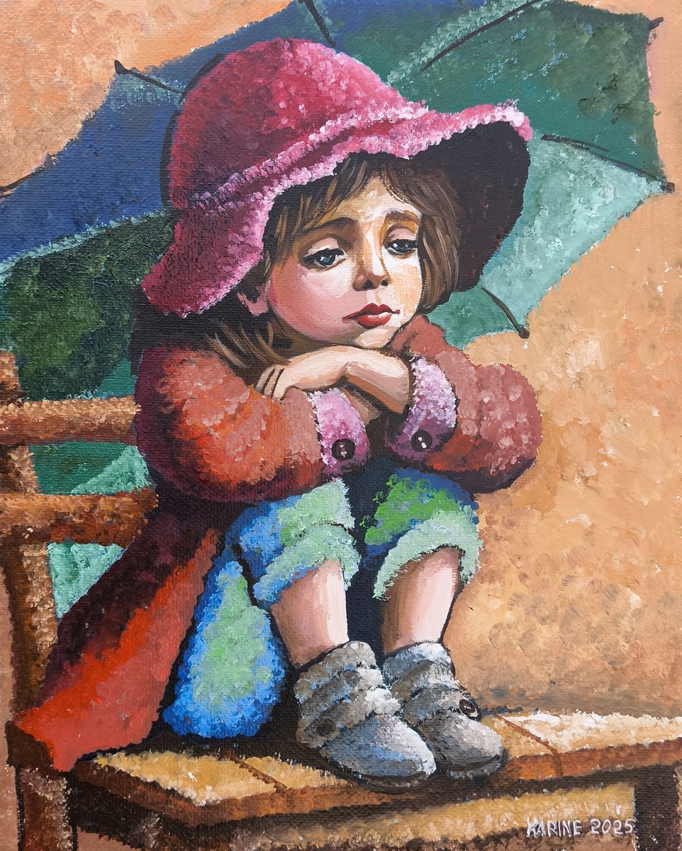 Impressionistic Portrait Oil Painting By Karine Harutyunyan, 9 X 12", Innocent Eyes, Original Artwork