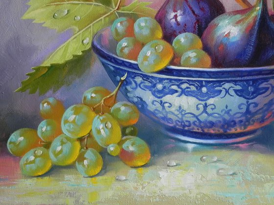 "Still life with fruit" OIL ON CANVAS ORIGINAL ART KITCHEN DECOR