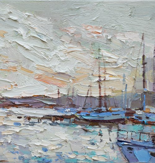Sailing yachts  Original seascape painting by Anastasiia Valiulina