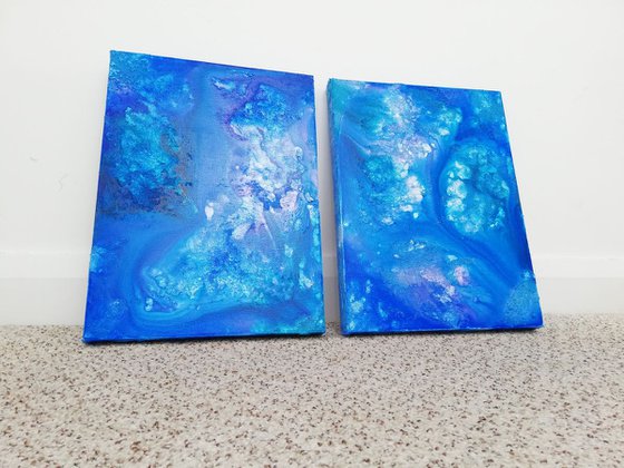 Through the Blue , SET OF 2 PAINTINGS, READY TO HANG.