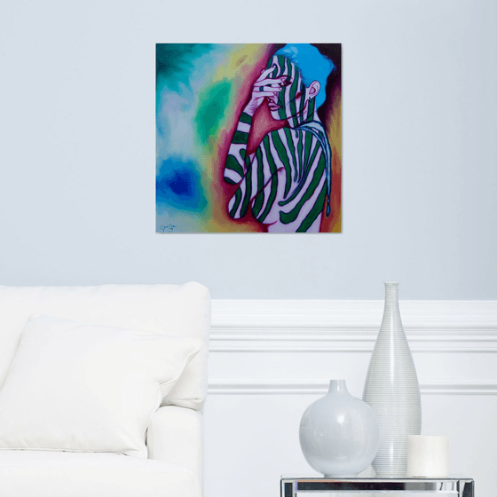 Zebra Girl ( on canvas ) Free Shipping