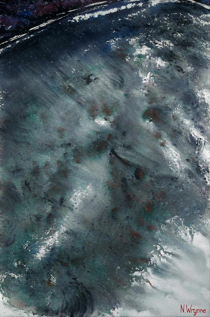 Organic Abstract Watercolour By Neil Wrynne, 15 X 22", A Voiceless Stream, Original Artwork