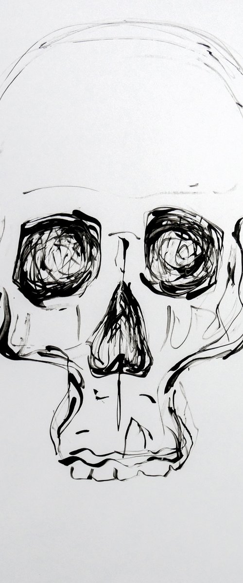 SKULL, EXPRESSIVE INK drawing by Lionel Le Jeune