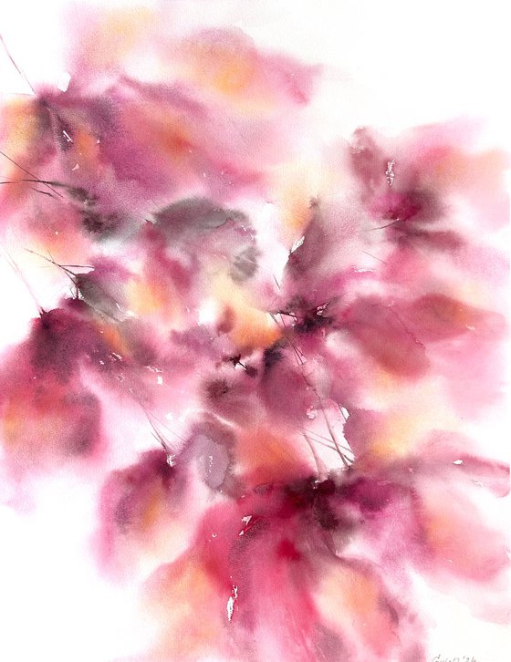 Flowers in pink colors. Abstract floral wall art