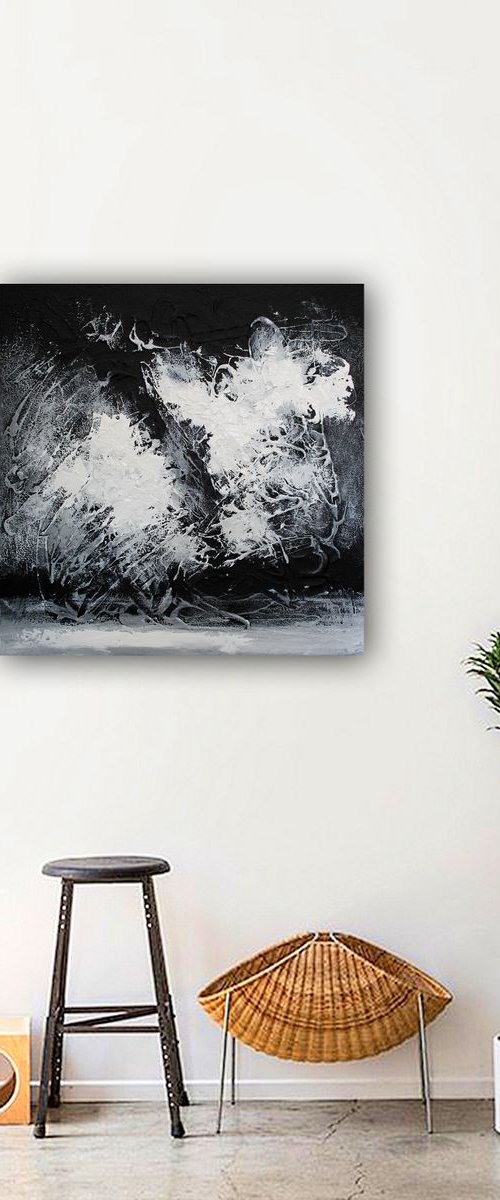 Black and White Abstract Painting  / Saga N74 by Alex Senchenko
