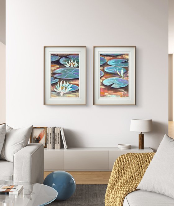 Water lilies Set of 4 Pastel