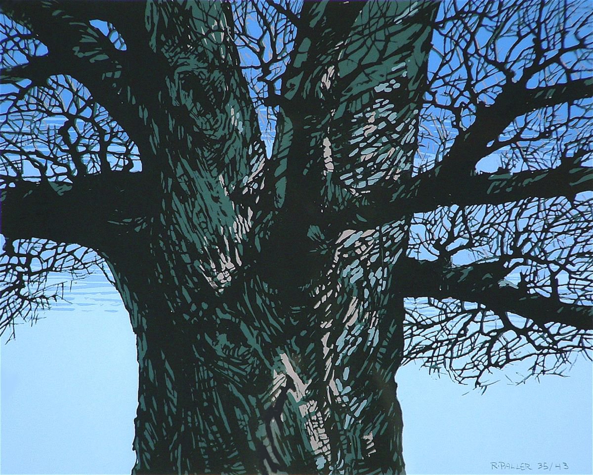 Expressive Botanical Screenprint By Rick Paller, 14 X 12", Black Oak, Original Artwork