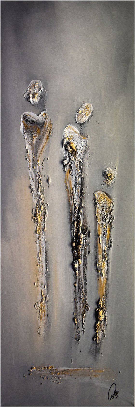 Relationships - abstract acrylic painting, canvas wall art, black, white, gold, framed modern art