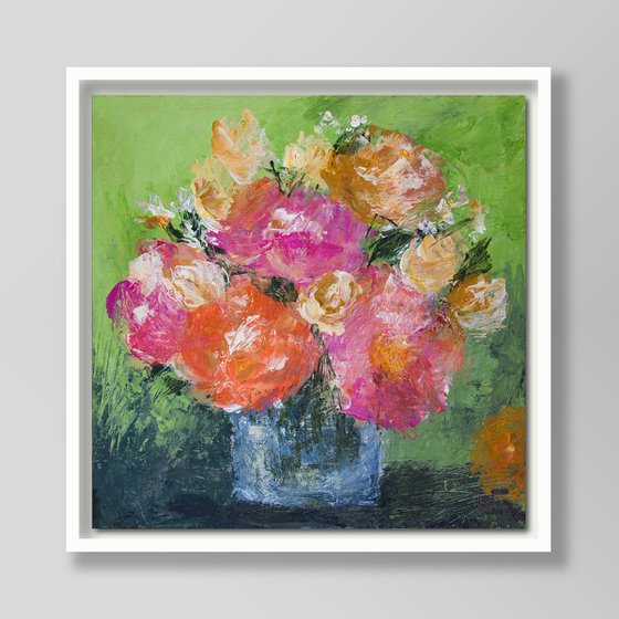 Small still life with orange roses