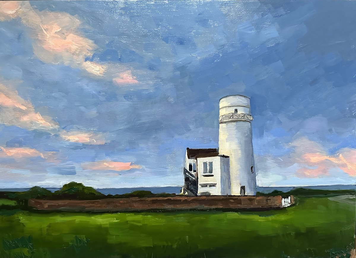 Impressionistic Cityscapes Oil Painting By Toni Swiffen, 16 X 12", Old Hunstanton Lighthouse, Original Artwork