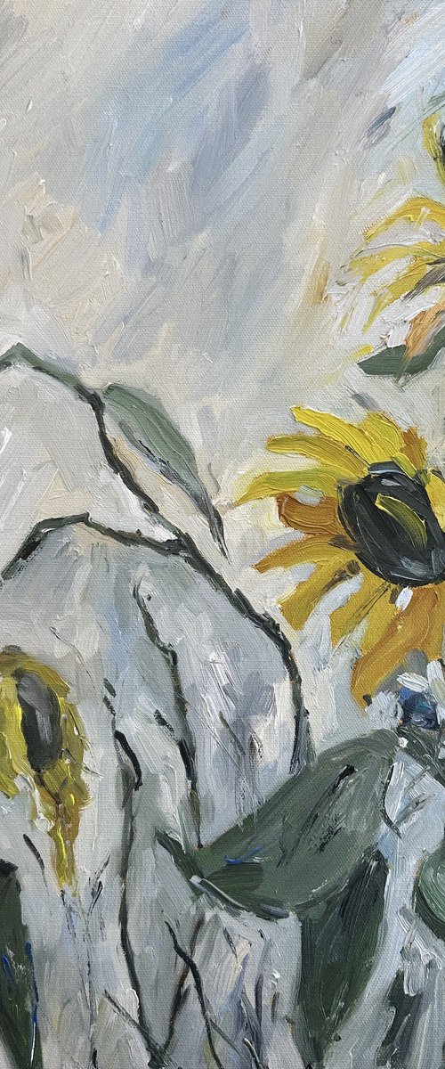 Sunflowers on a Gray Background by Irina Anis
