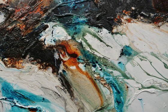 Southern Nature 200cm x 80cm Teal Black White Textured Abstract Art