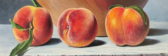 Still life - peaches (40x30cm, oil painting, ready to hang)