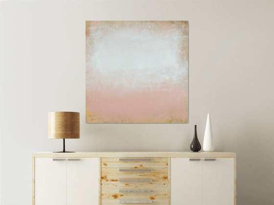 Pink Blush 220602, peach pink and white abstract color field.