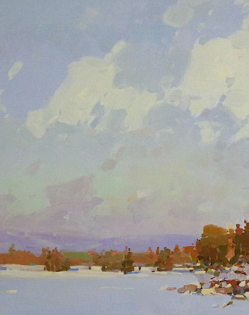 Lake in New Hampshire, oil painting, One of a kind, Signed, Handmade artwork by Vahe Yeremyan