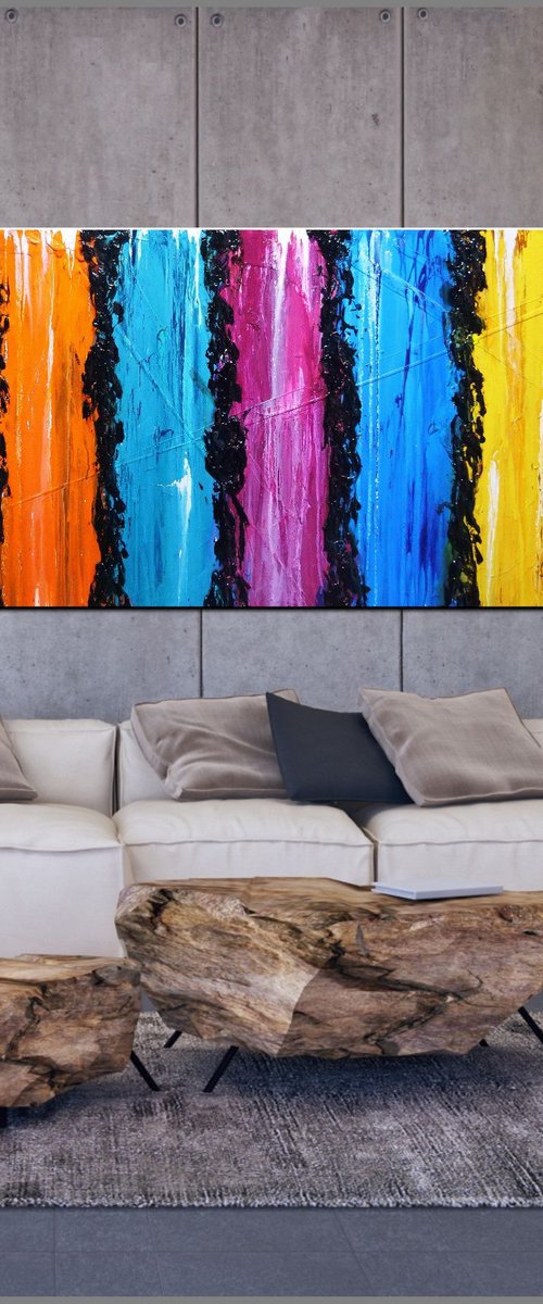 Colour Form 240cm x 100cm Colourful Textured Abstract Art by Franko