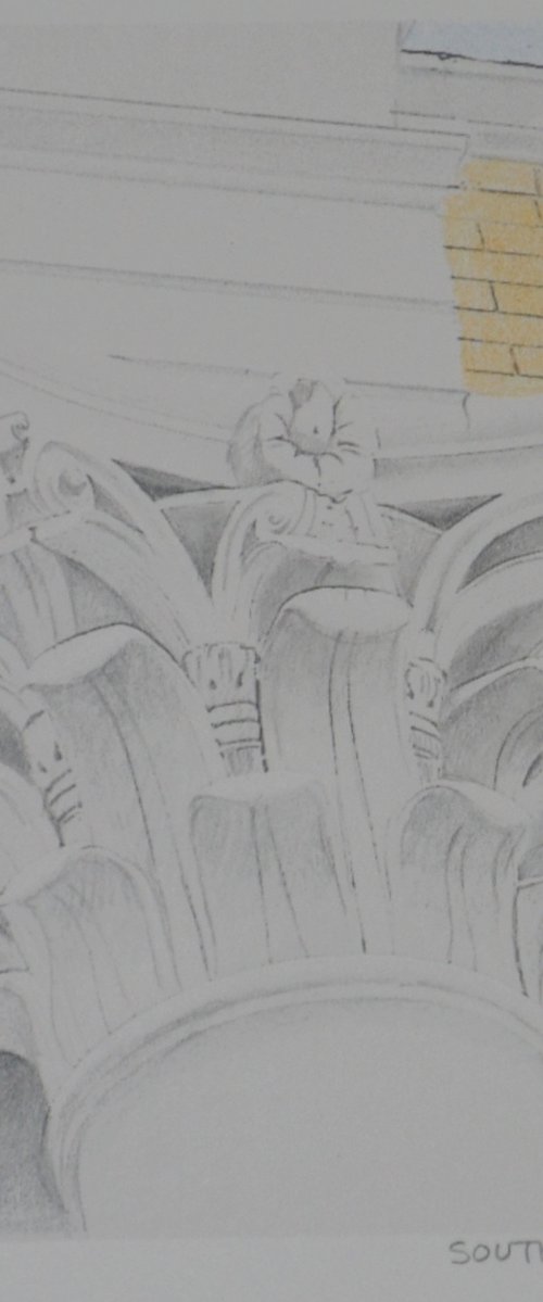 Miniature Pencil Drawing of a Corinthian Column with Sky by Linda Southworth
