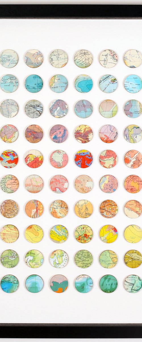 100 Rainbow Map Dots Geometric Artwork Black frame by Amelia Coward