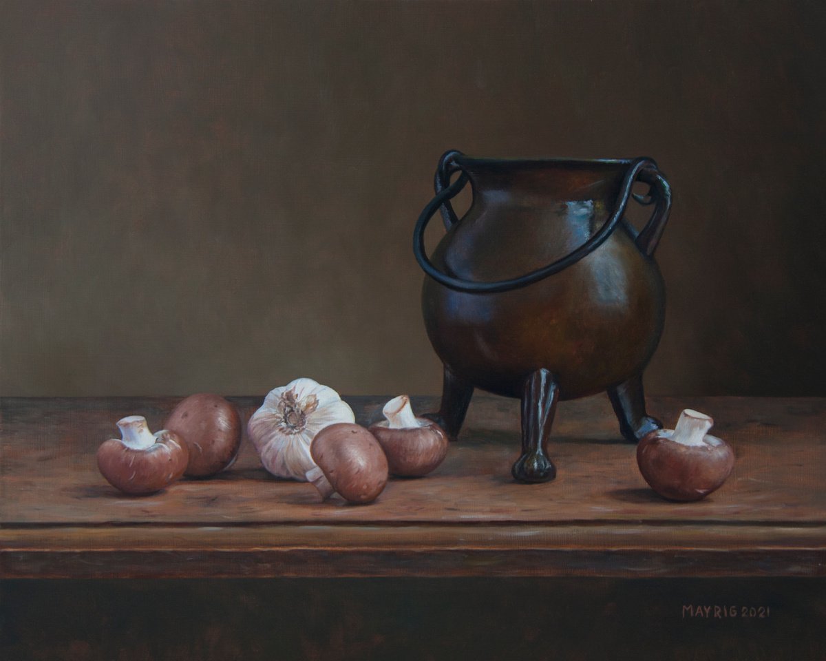 Photorealistic Oil Painting , Mushroom Garlic Stew By Mayrig Simonjan, 20 X 16, Artwork For Sale On Artfinder